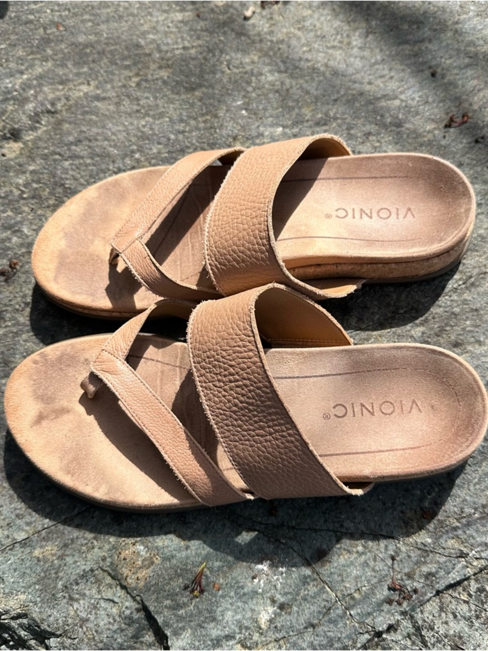 Vionic Marvina Strappy Leather Slip On Tan Sandals